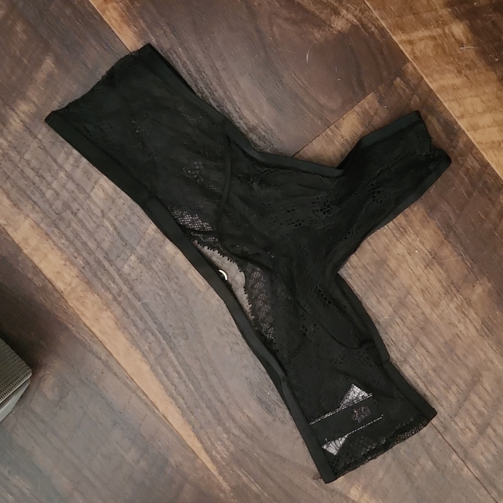 Nwt Victoria's Secret lace black strappy sheer cheeky‎ panties XS
